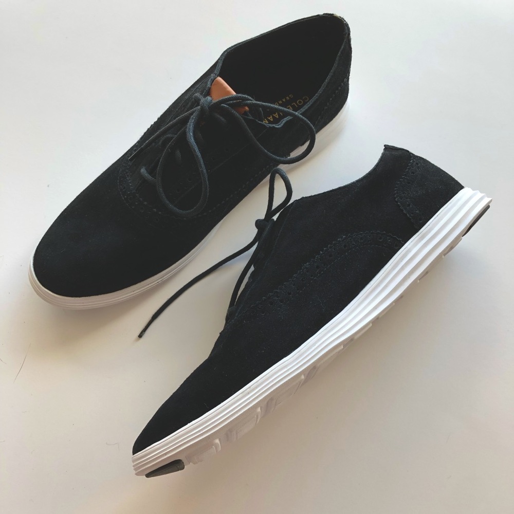 Cole Haan Grand OS Ella Black Soft Suede Leather Oxford Lightweight Sneakers NIB
